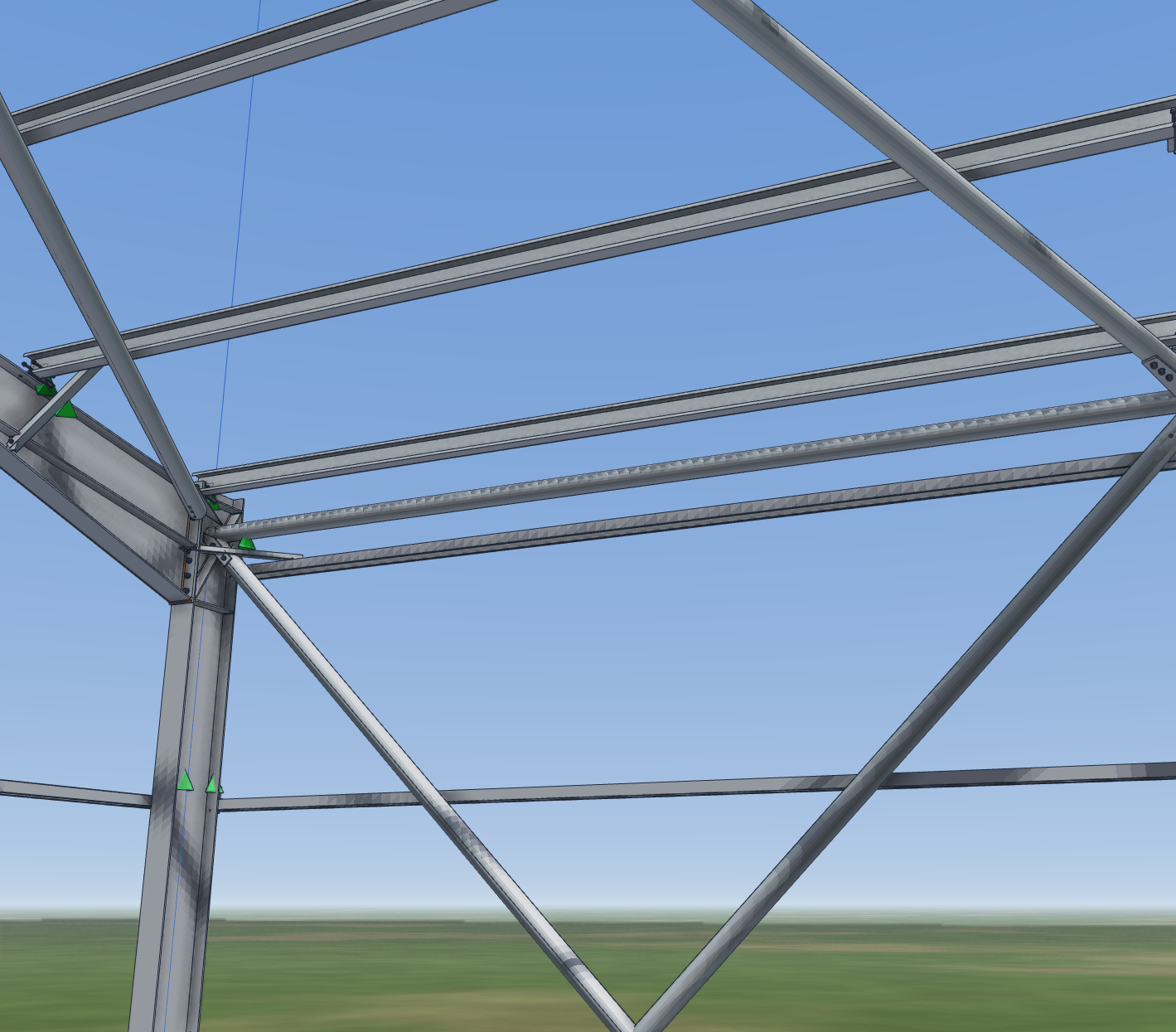 Purlins on cleats with fly braces at a warehouse knee